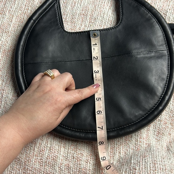 Like New Anthropologie Julien Mini Black Sheep Leather Round Purse Hand Bag - Picture 14 of 16